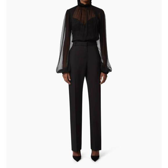 NINA RICCI Tops - NEW NINA RICCI ruffled high neck crinkled silk muslin top in black